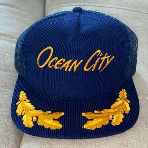 NWOT Navy Blue Corduroy Ocean City Adjustable Baseball Hat with Gold Embroidery